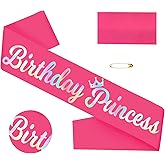 Birthday Princess Sash, Birthday Sash for Girls, Birthday Gifts for Women, Pink and Iridescent Birthday Princess Party Decorations and Supplies for 10th 13th 18th 21st 30th or Any Bday Party