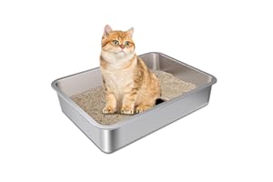 FUTAM Stainless Steel Litter Box Small to Medium,17.7" x 13.7" x 4" Litter Box for Kittens,Easy Clean Non Stick Easy Entry No Smell Metal Litterbox for Senior Cats or Short Legged Cat/Bunny