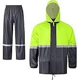 Men's Lightweight Waterproof Rain Suit - Reflective Jacket & Pants with Hood for Outdoor Work, Fishing, Hiking