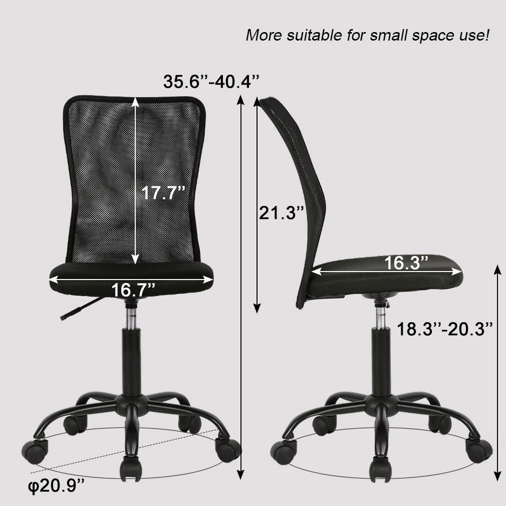 Vnewone Desk Executive Task Rolling Swivel Chair with Wheels Armless Lumbar Support Small Modern Adjustable Mid Back for Home Women, Men, Black: Furniture & Decor