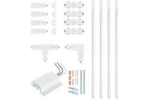 13FT H Track Lighting Rail Kit - White H Type Track Lighting Rails with Floating Canopy Connector, I&L&T Connector, End Caps 