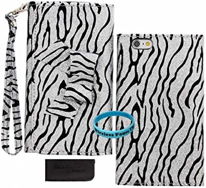 iPhone 6s Case, iphone 6s Wallet, Wireless Fones TM Unique wallet Black and Silver Zebra Bow Glitter Dazzle Design Print Case Cover with PU Leather and Card Slots/Wristlet for iPhone 6s