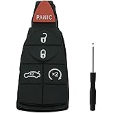Replacement Key Fob Button Pad Fits for Dodge Durango Grand Caravan Journey Ram 1500 2500 3500 Jeep Grand Cherokee Chrysler Town Country Rubber Cover Key Fob Case Shell Insert Keypad (5 Button)
