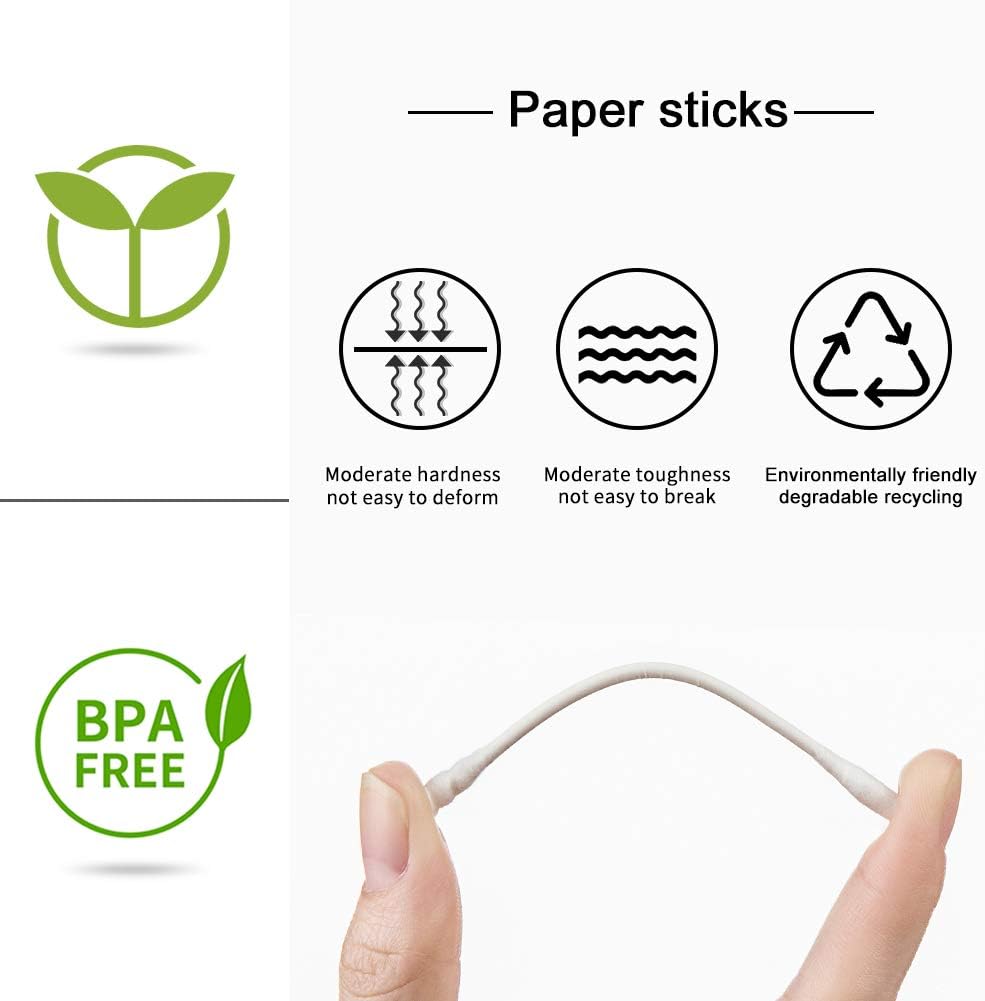 JASINCESS 500 Count Cotton Buds Natural Double Tipped Cotton Buds with Paper Sticks Multifunctional Sanitary Buds Paper packaging (Paper Stick/Pointed+Spiral Head) - Image 5