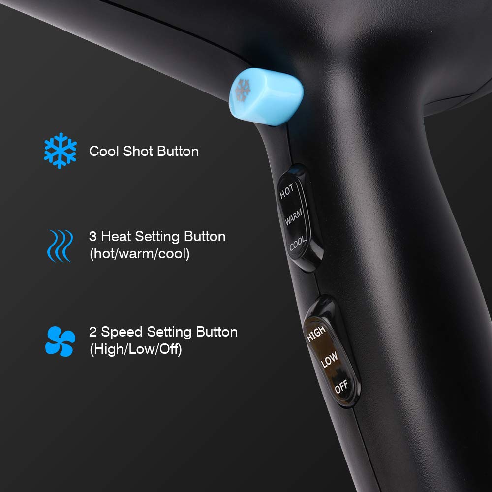 Professional Hair Dryer ZOOMMATE 1875W DC Motor Negative Ions Blow Dryer, with Concentrator & Diffuser,2 Speed & 3 Heat Setting, Safety Protection, ETL Certified