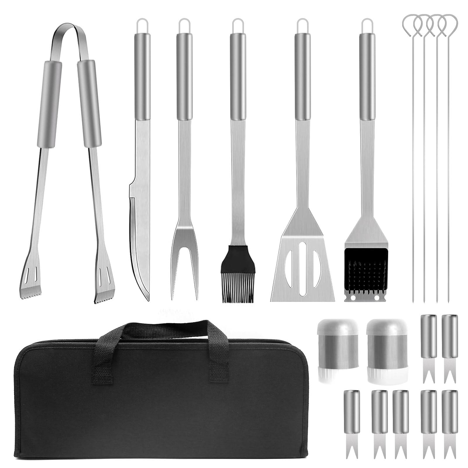 20Pcs Stainless Steel Grill Tools Set, BBQ Accessories, Outdoor BBQ Tools Set with Carrying Bag for Camping Barbecue, Perfect as a BBQ Gifts for Men, Kitchen Gifts, Camping Gifts