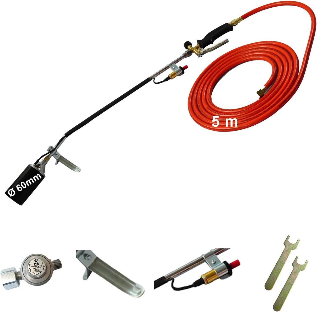 CAGO Abflammgerät MIT PIEZOZÜNDUNG Unkrautvernichter 68kW mit Druckregler Gasbrenner Dachbrenner Anzünder Anwärmbrenner