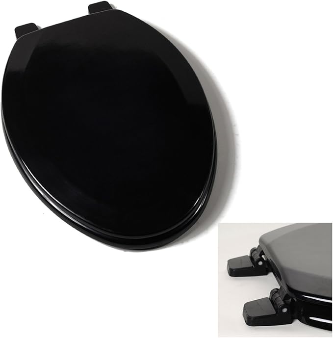 Deluxe Black Wood Elongated Toilet Seat
