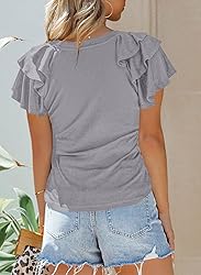 SHEWIN Summer Tops for Women Casual Short Ruffle