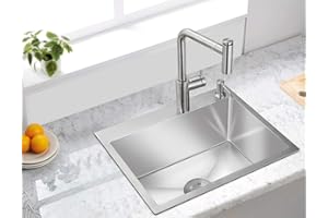 ROVATE 22 inch Drop-in Kitchen Sink Single Bowl, Handmade 304 Stainless Steel Small Kitchen Sink Topmount, Overmount Kitchen Sink with Strainer