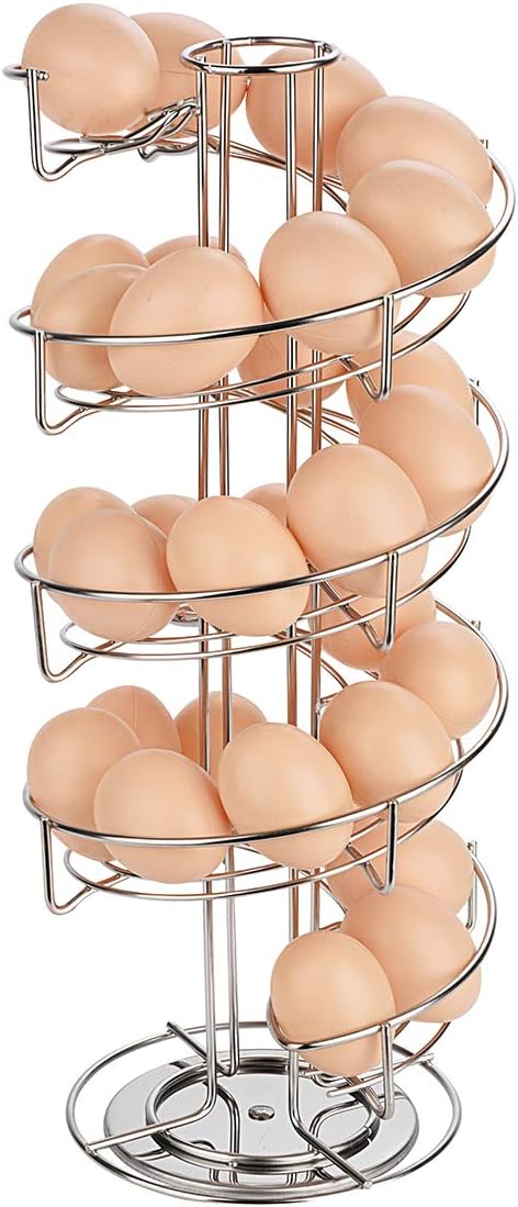 Toplife Spiral Design Stainless Steel Egg Skelter Dispenser Rack,Storage Display Rack Silver, 17.5 cm x 17.5 cm x 41.5 cm