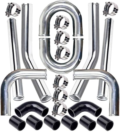 MOOSUN 3-inch intercooler piping kit with 60cm aluminum pipes and multi-angle pieces
