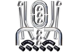 MOOSUN Universal 3" Inch Aluminum Intercooler Piping U-Pipe Kit with Coupler Black and T-Clamps