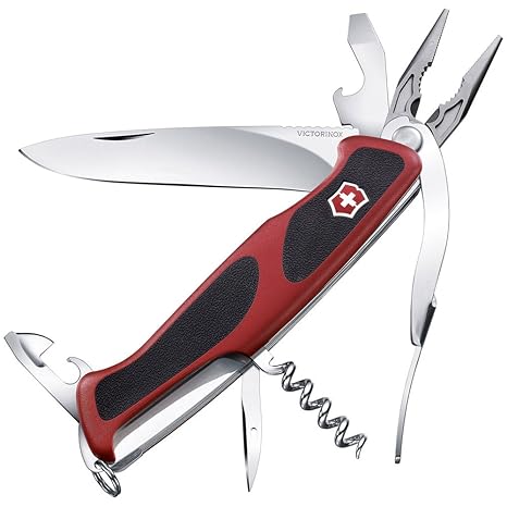 Victorinox Taschenmesser Ranger Grip 74 (14 Funktionen, Feststellklinge, Kombi-Zange) rot/schwarz