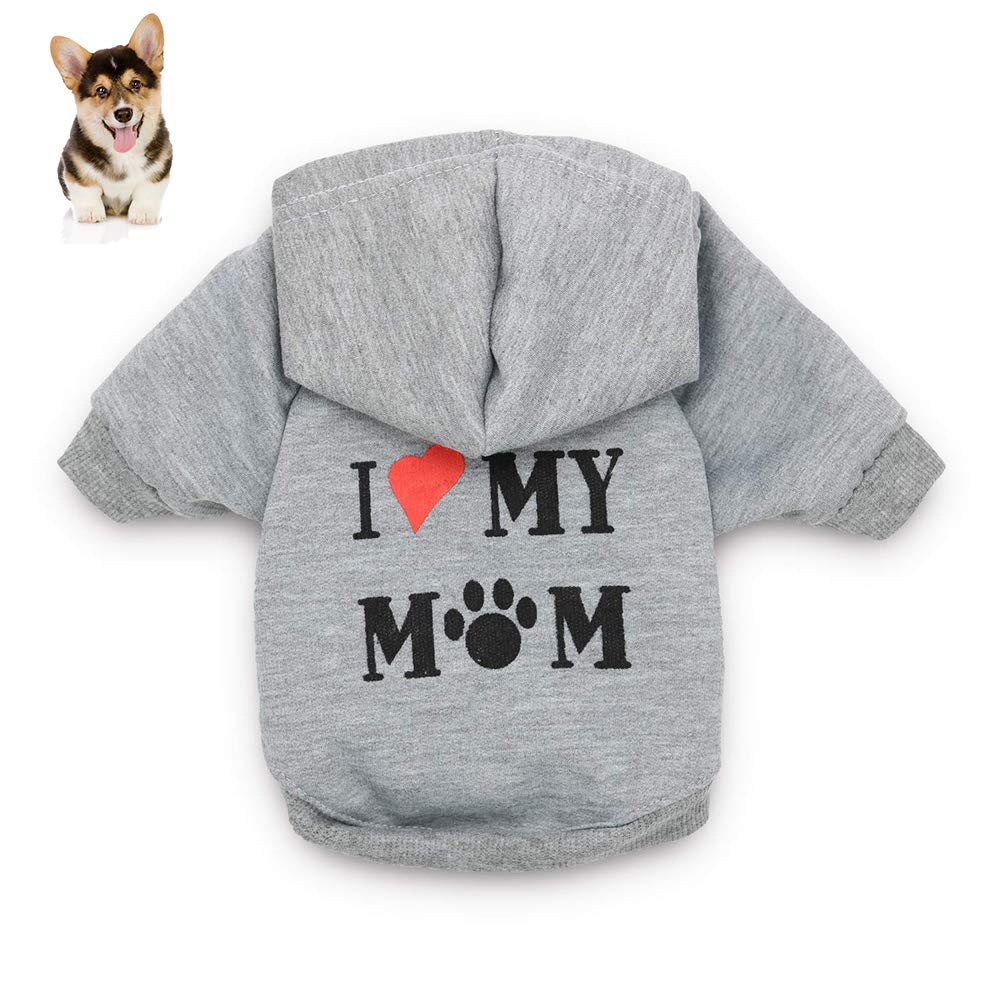 Macabolo Small Pet Dog Clothes I Love My Mom Printed Hoodie Puppy Sweatshirt Warm Puppy Clothes Cotton Blend Hoodie for Winter Autumn