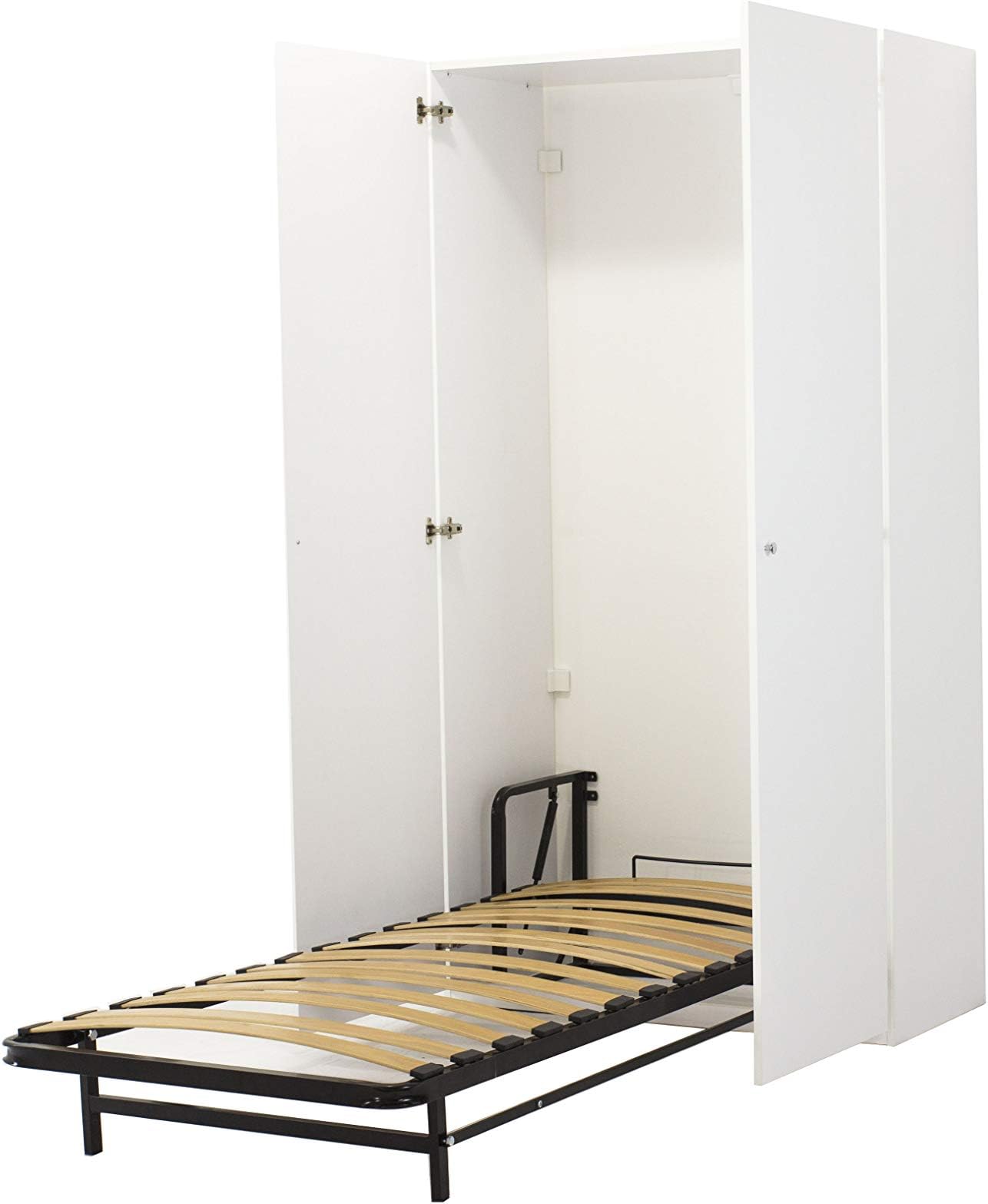 WallBedKing Single Wall Bed in White Cabinet (Murphy Bed, Folding Bed, Wallbed, Hidden Bed, Guest Bed)