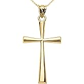 Religious Jewelry 14K Yellow Gold Simple Classic Flared Cross Pendant Necklace with Rolo Chain - Choice of Necklace Length