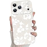 MZELQ for iPhone 17 Pro Case 2025, Silicone Rose Floral Flower Cute Pattern, Camera Protection Soft Slim Phone Cover for Girls Women -White