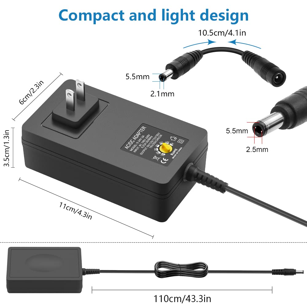 SHNITPWR 48W Universal Power Supply 9V 12V 15V 17V 19V 20V 24V Adjustable Variable AC/DC Adapter with 5.5x2.5mm Tip 100V-240V AC to DC Converter 9V~24V 0.8A 0.5A 1A 1.2A 1.5A 1.8A 2A Max with 14 Tips