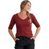 Fair Indigo Women's Luxe Organic Pima Cotton V-Neck Half Sleeve Top