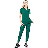 Meidiero Scurbs for Women Set, Classic V-Neck Scrub Top & Jogger Pant, Cool Stretch Medical Uniform