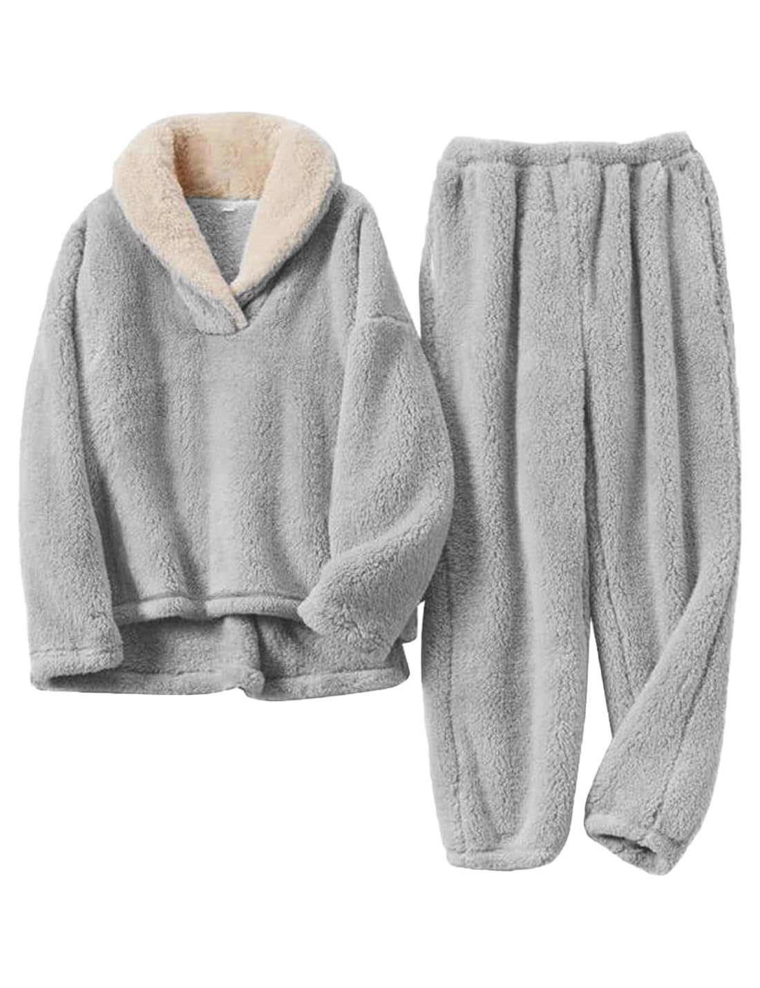 Photo 1 of ***PARTIAL SET /MISSING TOP*** FSVABY Womens 2 Piece Fluffy Pajama Lounge Set Loose Pullover Pants Sleepwear with Pockets (Grey, Medium)