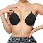 Invisible Adhesive Push-Up Bra Sticky Strapless Bra with Clear Halter Neck Strap for Backless Dresses/Tops