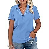 VOGRACE Plus-Size-Summer-Tops for Women Collared V Neck Polo Shirts Trendy Short Sleeve Tee Button Down Tunics XL-5XL