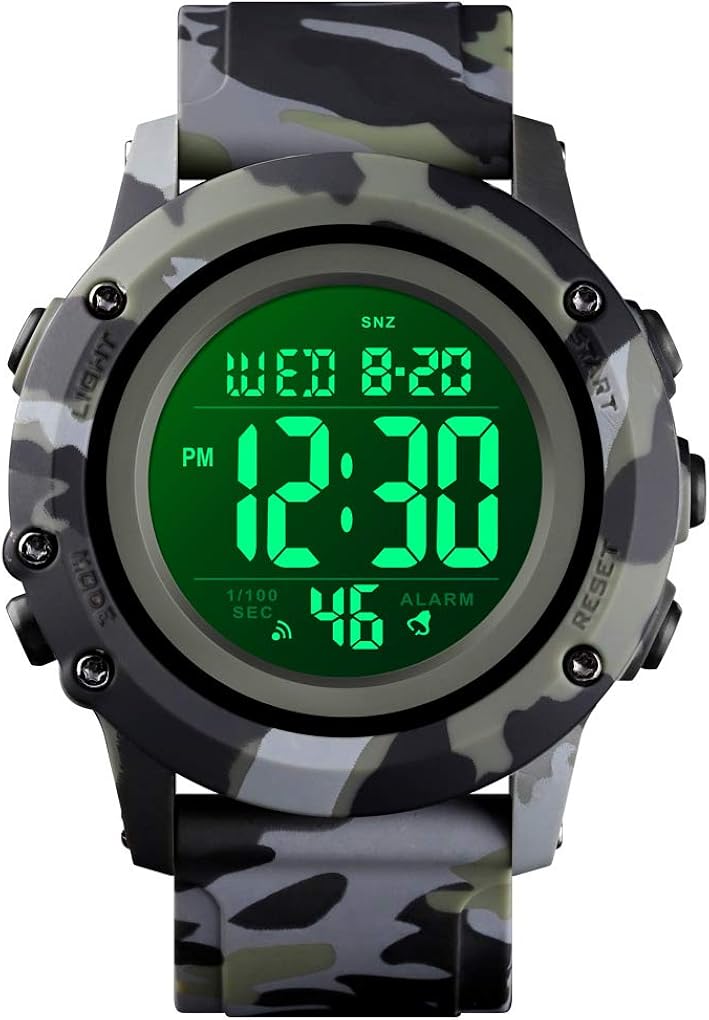 Men's Digital Sports Watch Large Face Waterproof Wrist Watches for Men with Stopwatch Alarm LED Back Light: Watches