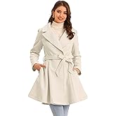 Allegra K Winter Pea Coats for Women Shawl Lapel Overcoat Single Breasted Belted Long Trench Coat