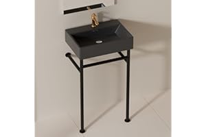 MEJE 24" Black Bathroom Vessel Sink,Console Sink, Above Counter Vessel and Wall Hung Vessel Sink,3 Installation ways, Matte Black (Include pop up drain)