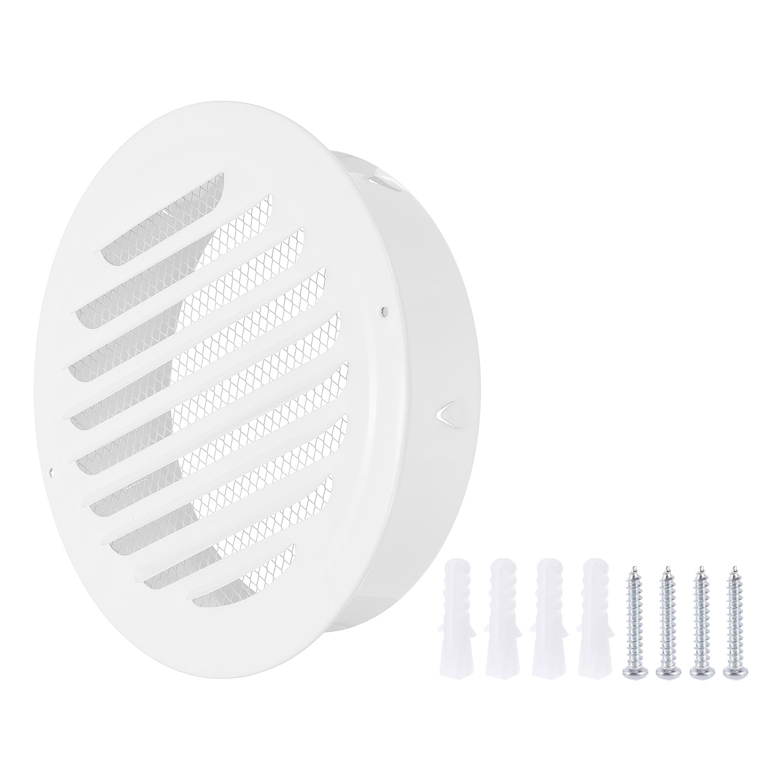 PATIKIL 8" Round Air Vent Cover, Stainless Steel Louvered Wall Inlet Outlet Grill Screen Mesh Ducting Soffit Vent with Screws for Ventilation, White