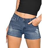 Hybrid & Company Womens Ripped Stretchy Jeans Shorts Casual Denim Shorts