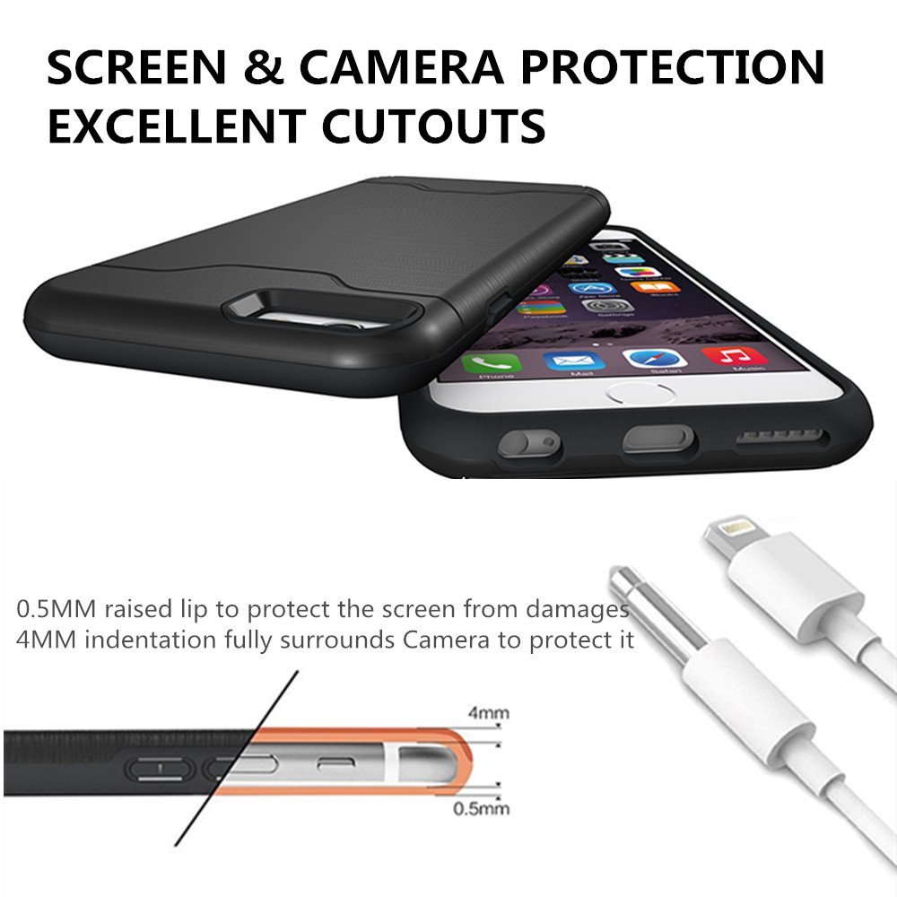 iPhone 6 Cases,[Card Slot] [KickStand] Se7enline Dual Layer Soft TPU&Hard PC Shockproof Anti-Scratch Case Cover with Card Holder for iPhone 6/6S 4.7 inch Black