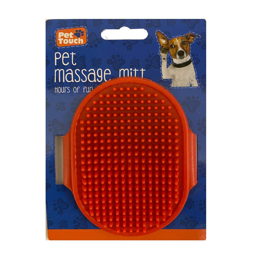 Pet Touch Dog Cat Grooming Massage Mitt with Adjustable Strap Bath Brush Suitable for long & Short Hairs Puppy& Kitten (Red)