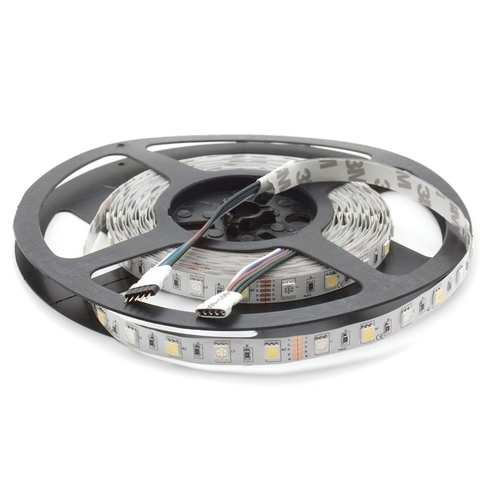 LED RGBW Warm White (3000K) Strips 12 V 500 cm 60 LEDs per m (300 Pieces)), IP20.