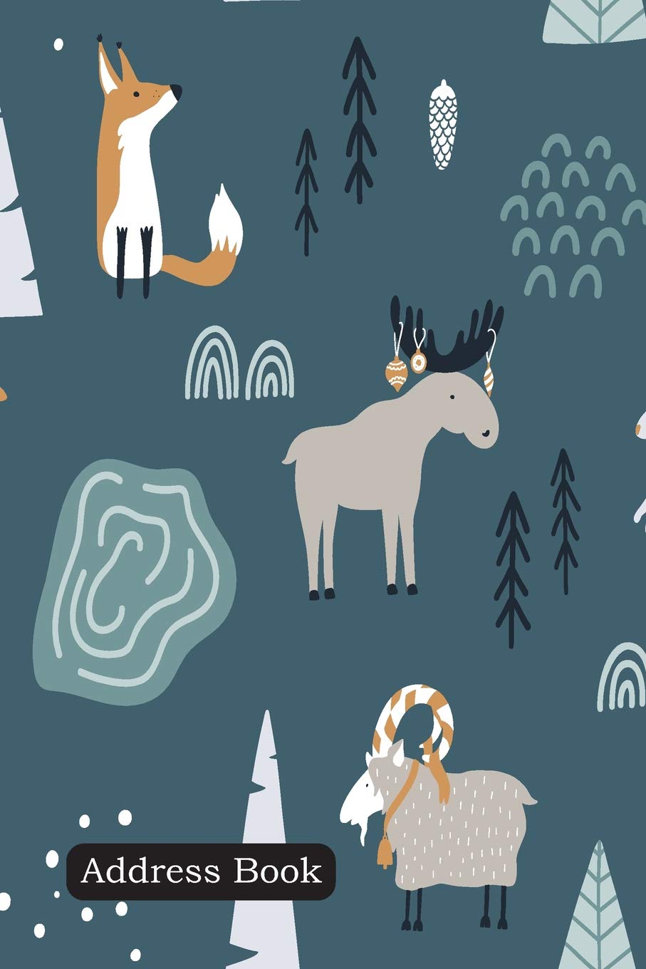 Address Book: Include Alphabetical Index With fox, goat, elk and rabbit in forest cover