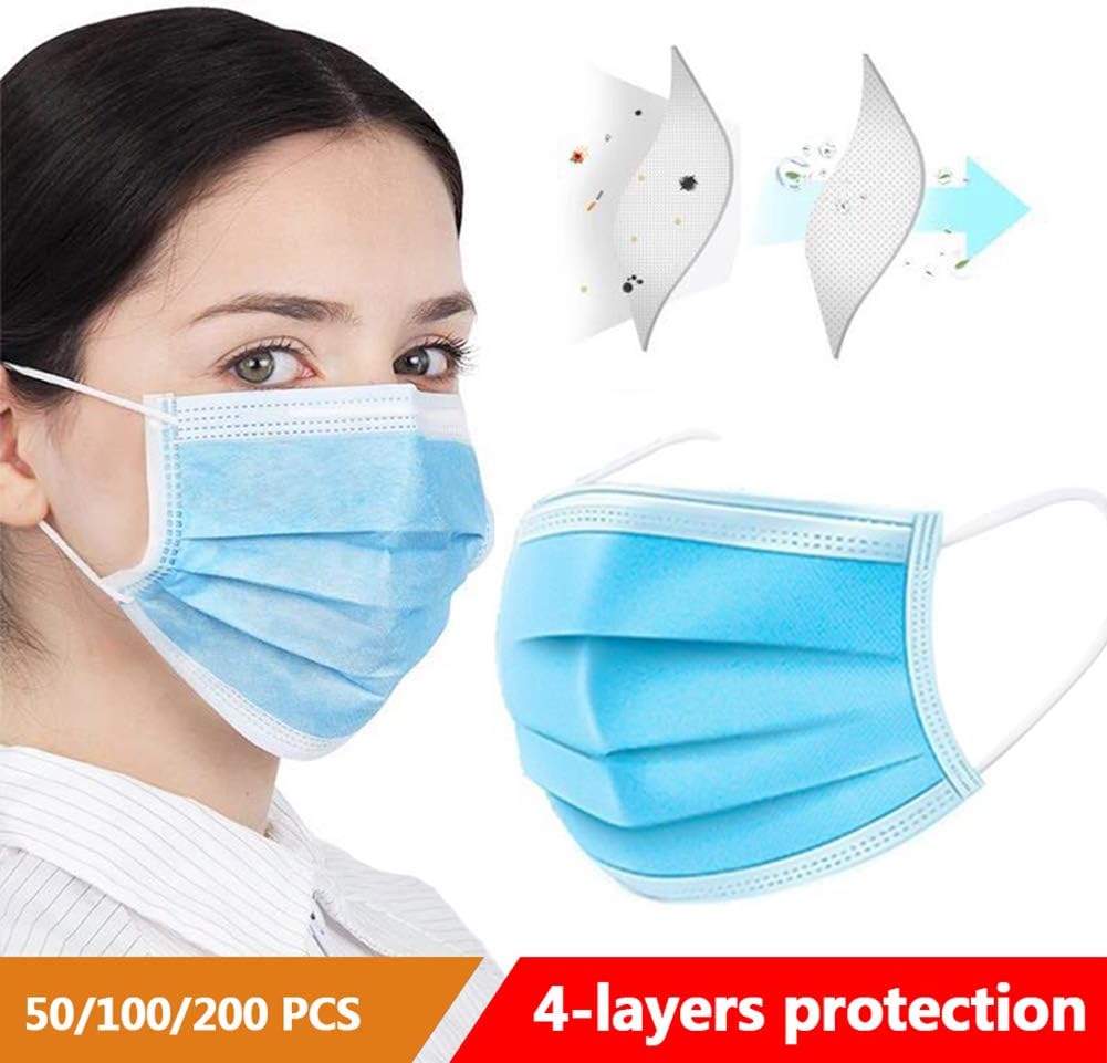 Disposable Face Masks with Elastic Ear Loop 4 Ply Breathable and Comfortable Dust Mask Daily Personal Health Mask(Pack of 50/100/200ct) (50)