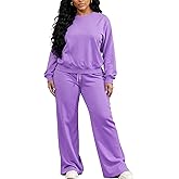 MOEENCN Women 2 Piece Outfits Sweatsuit Lounge Sets Casual Travel Sweatshirt And Wide Leg Tracksuit Matching Set