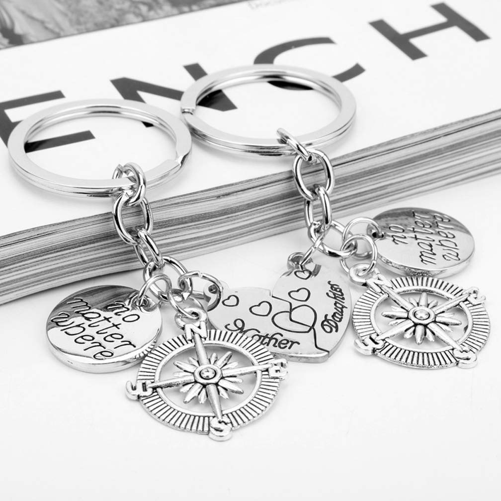 Mom Key Ring Set Daughter Mom Key Chain Set Mothers Day Gift Key Ring Mother Daughter No Matter Where Pendant Keyring for Women Girl Set of 2pcs