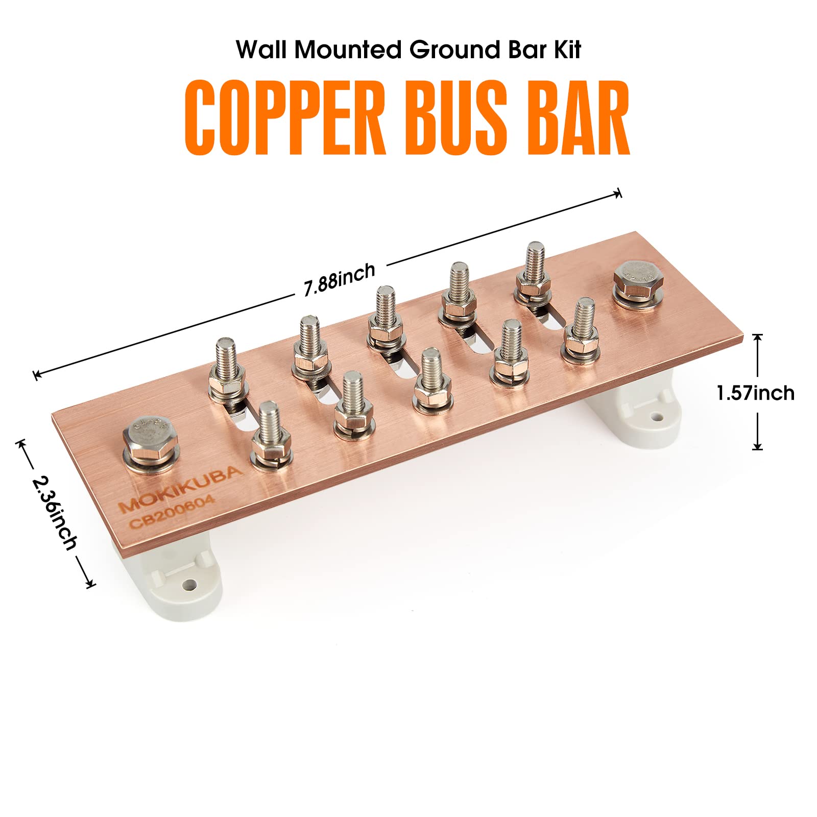 Wall Mounted Ground Bar KitCopper Bus Bar 7.88"x2.36"x .157" With 1/4