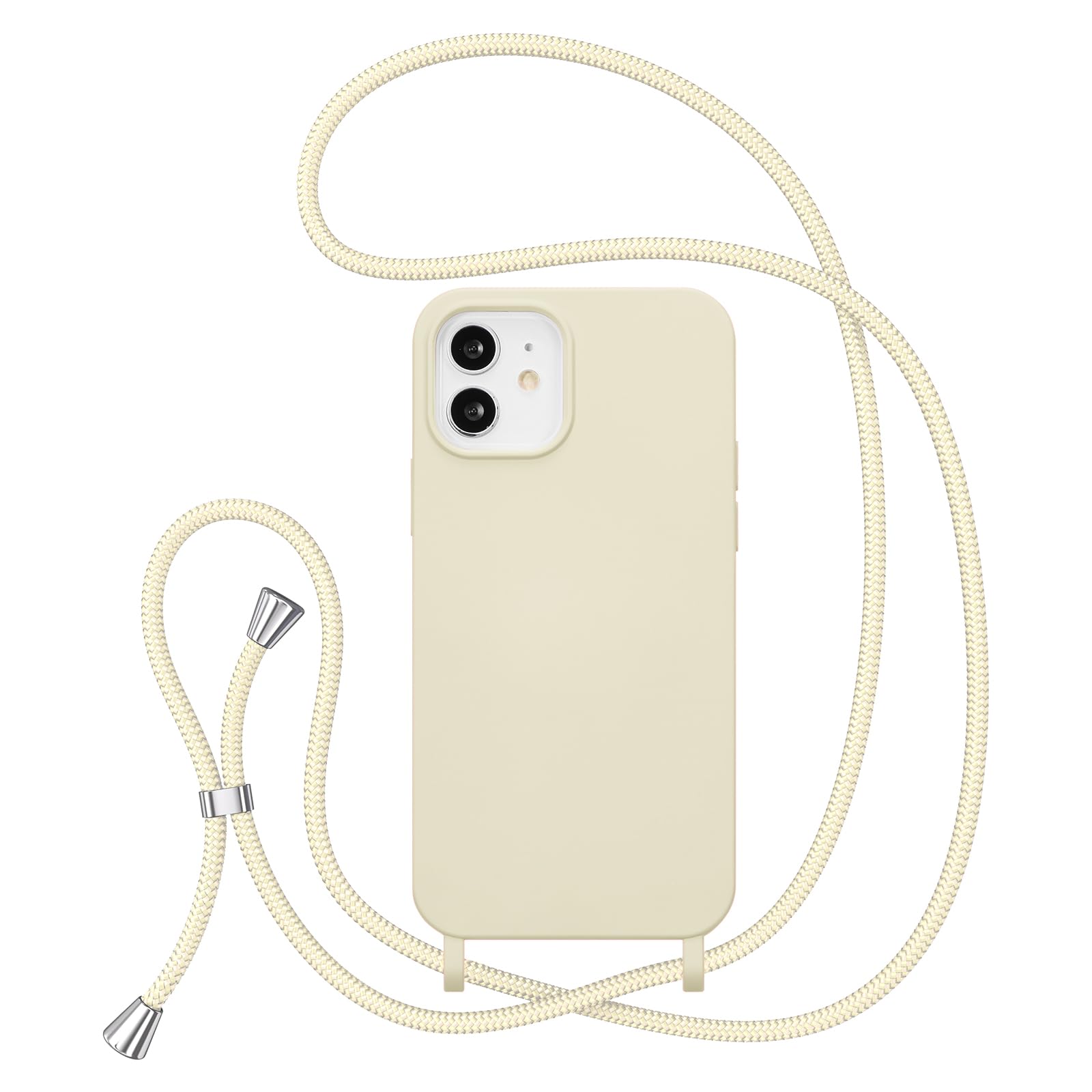 ZTOFERA Crossbody Lanyard Case for iPhone 12/12 Pro, Liquid Silicone Protective Phone Case with Strap Adjustable Neck Cord Necklace Soft Cover, Beige — image 1
