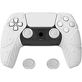 PlayVital Mecha Edition White Ergonomic Soft Controller Silicone Case Grips for PS5, Rubber Protector Skins with Thumbstick Caps for PS5 Controller - Compatible with Charging Station