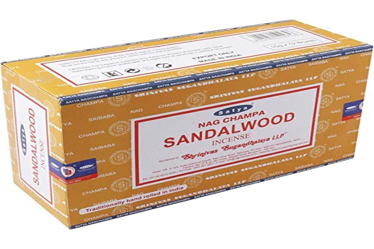 Satya 01430 Incense Sticks Economy Pack 12 Packs of 15g Approx. 180 Sticks Sandalwood