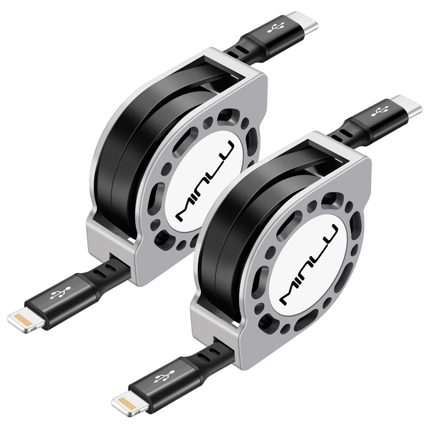 Minlu USB C to Retractable Lightning Cable 1.2M, 2Pack [MFi Certified] Phone 14/13/12/11 Fast Charging Cord, Type C Phone Charger Cable for iPhone 14 13 12 11 Pro Max/Pro/Mini Xs Xr X 8 Plus 8 7 6