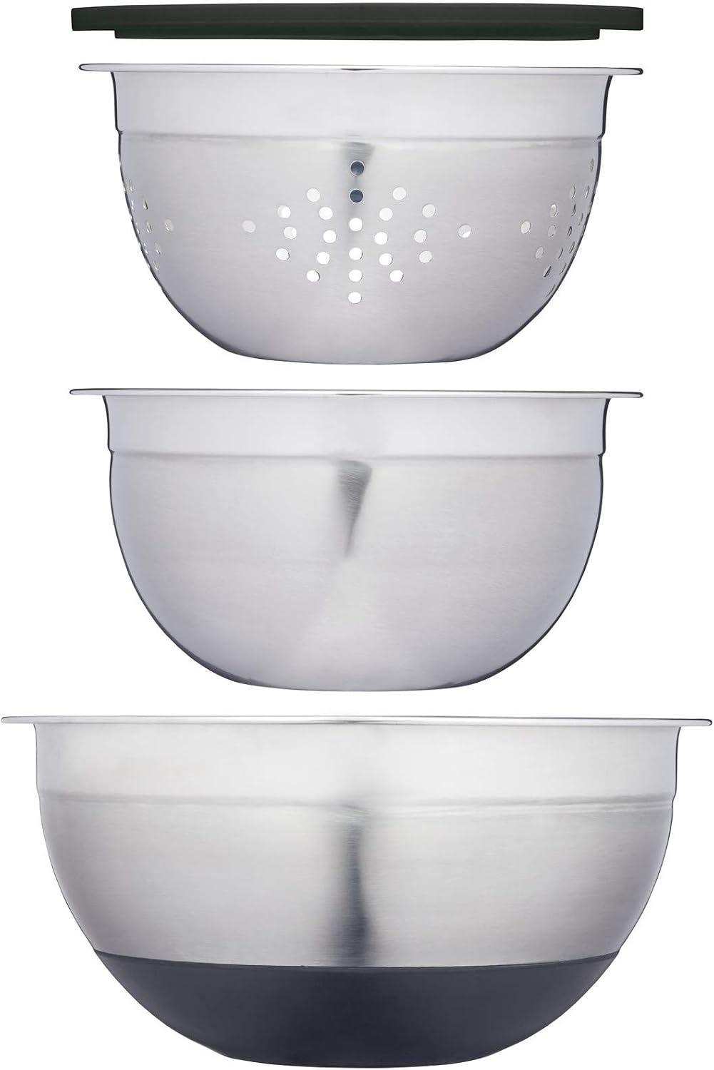 MasterClass Bowl Set, Mixing Bowl, Colander and Lid, Smart Space, Stainless Steel, Set of 3, White, 3-Piece Set, 23.5 cm