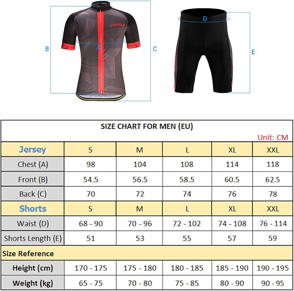 Lixada Men's Cycling Jersey Set Bicycle Short Sleeve Set Quick-Dry Breathable Shirt+3D Cushion Shorts Padded Pants/Bib Short : Clothing