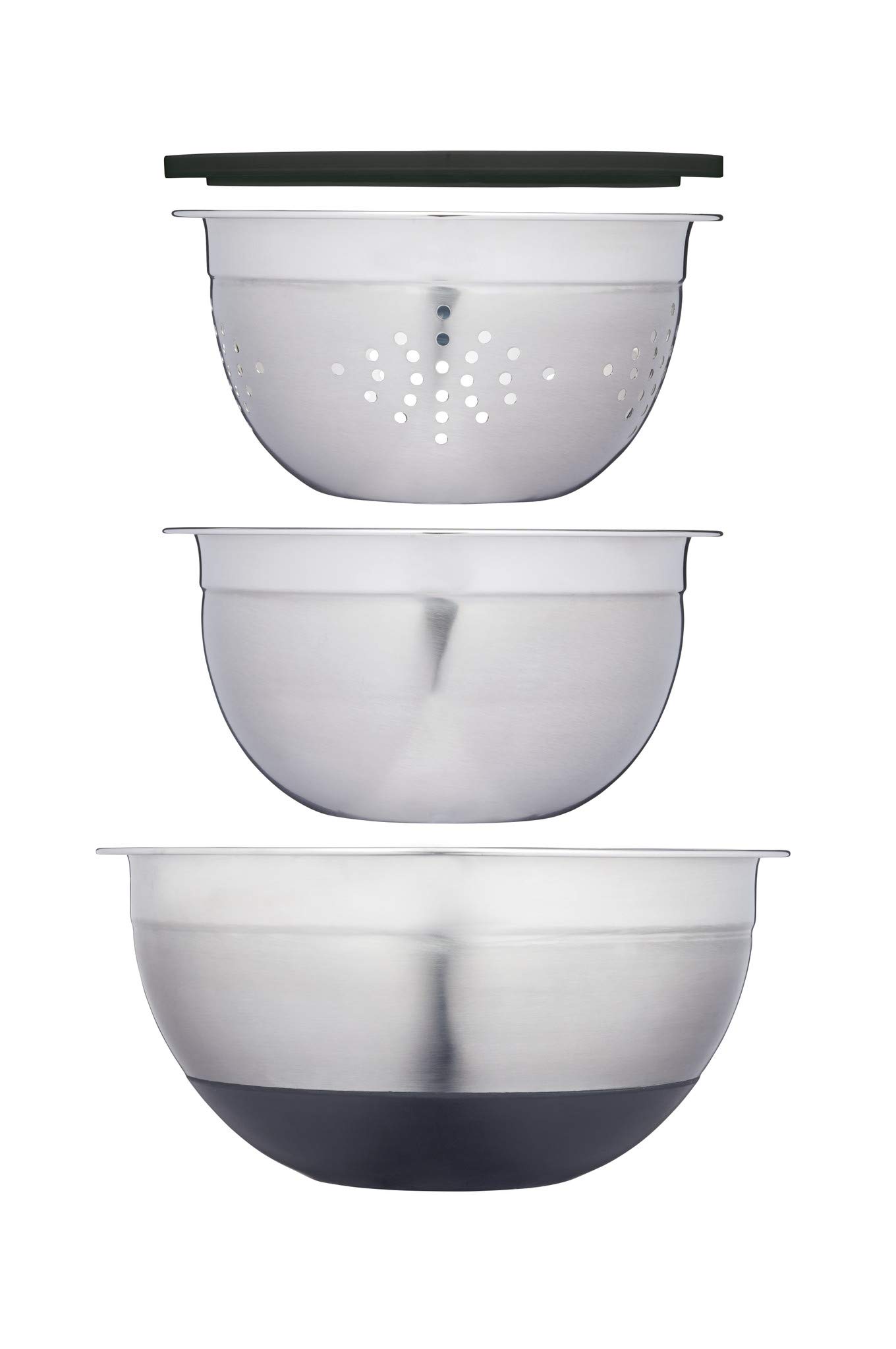 MasterClass Bowl Set, Mixing Bowl, Colander and Lid, Smart Space, Stainless Steel, Set of 3, White