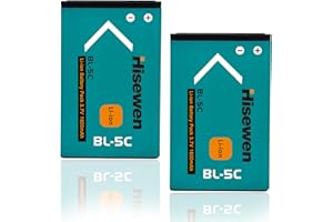Hisewen BL-5C Battery 2Pcs, 3.7V 1600mAh Rechargeable BL-5C Battery for Household Radio R108, 2600, 2610, 2626, 2700C, 2710, 2710c, 2730c, 3100, 3105, 3109C