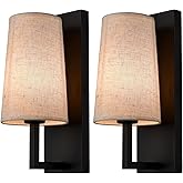 TEENYO Farmhouse Black Wall Sconces Set of Two Modern 1-Light Hardwired Matte Black Wall Lamp with Fabric Shade Sconces Wall 